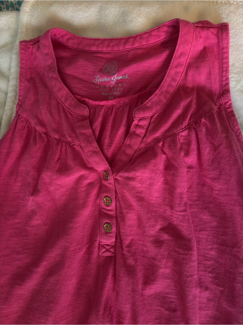 Lauren James Pink Sleeveless Henley Tank
